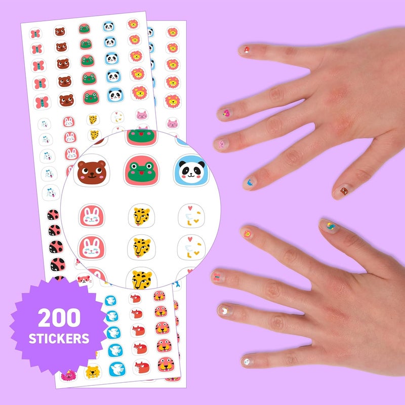 omY Friends & Animals Nail Stickers for Kids - 200 Stickers, Waterproof, Durable, Fun, Creative Designs | Strong Enough to Last Through Hand Washing - Easy to Apply, Safe, Non-Toxic | Age 3 and Up - Image 2